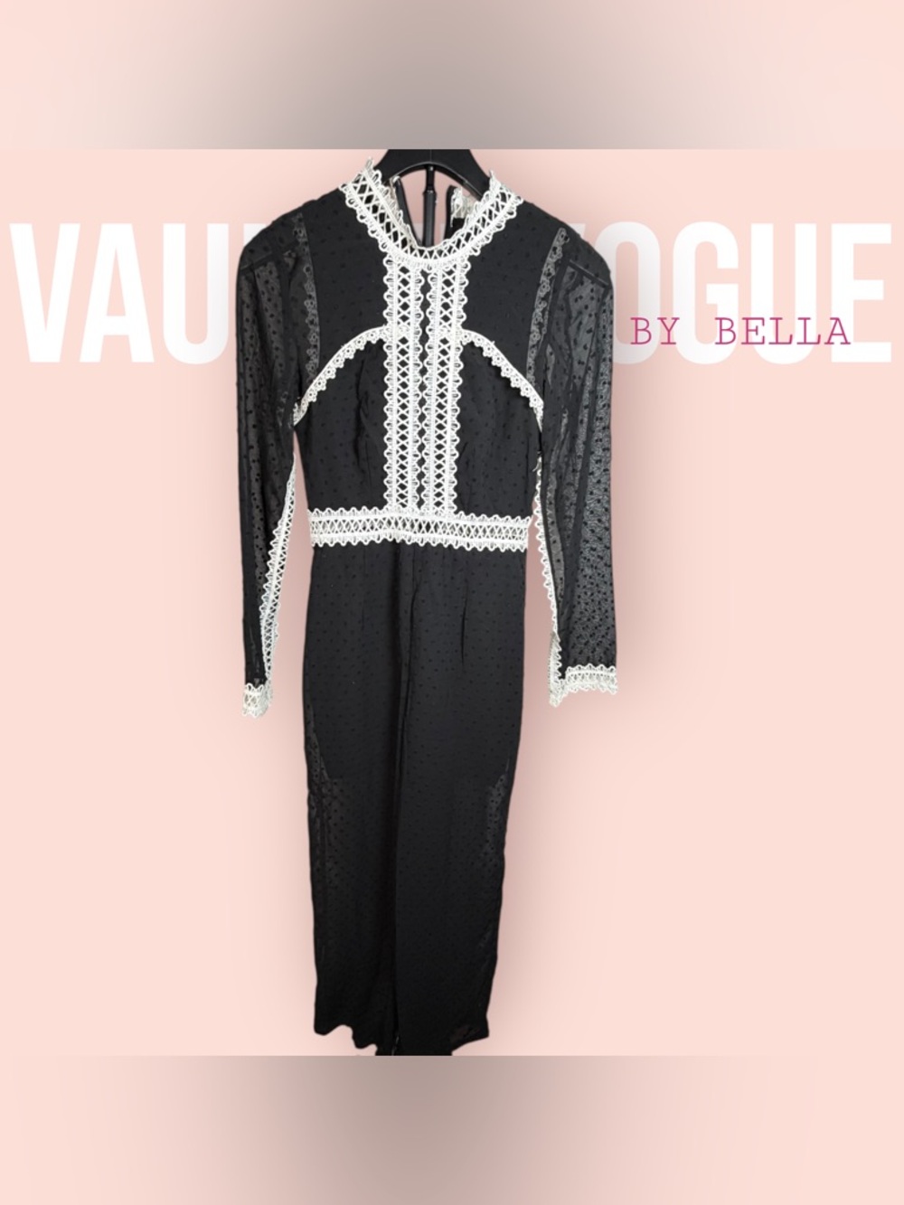 Black Lace-Trim Long Sleeve Dress